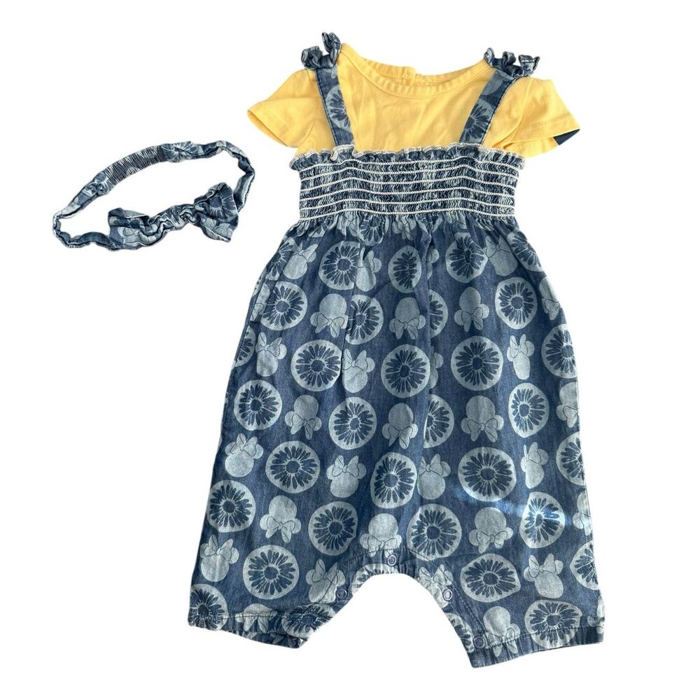 Disney Overall Matching Outfit Baby Girl Minnie Mouse Yellow Blue 6-9 Months